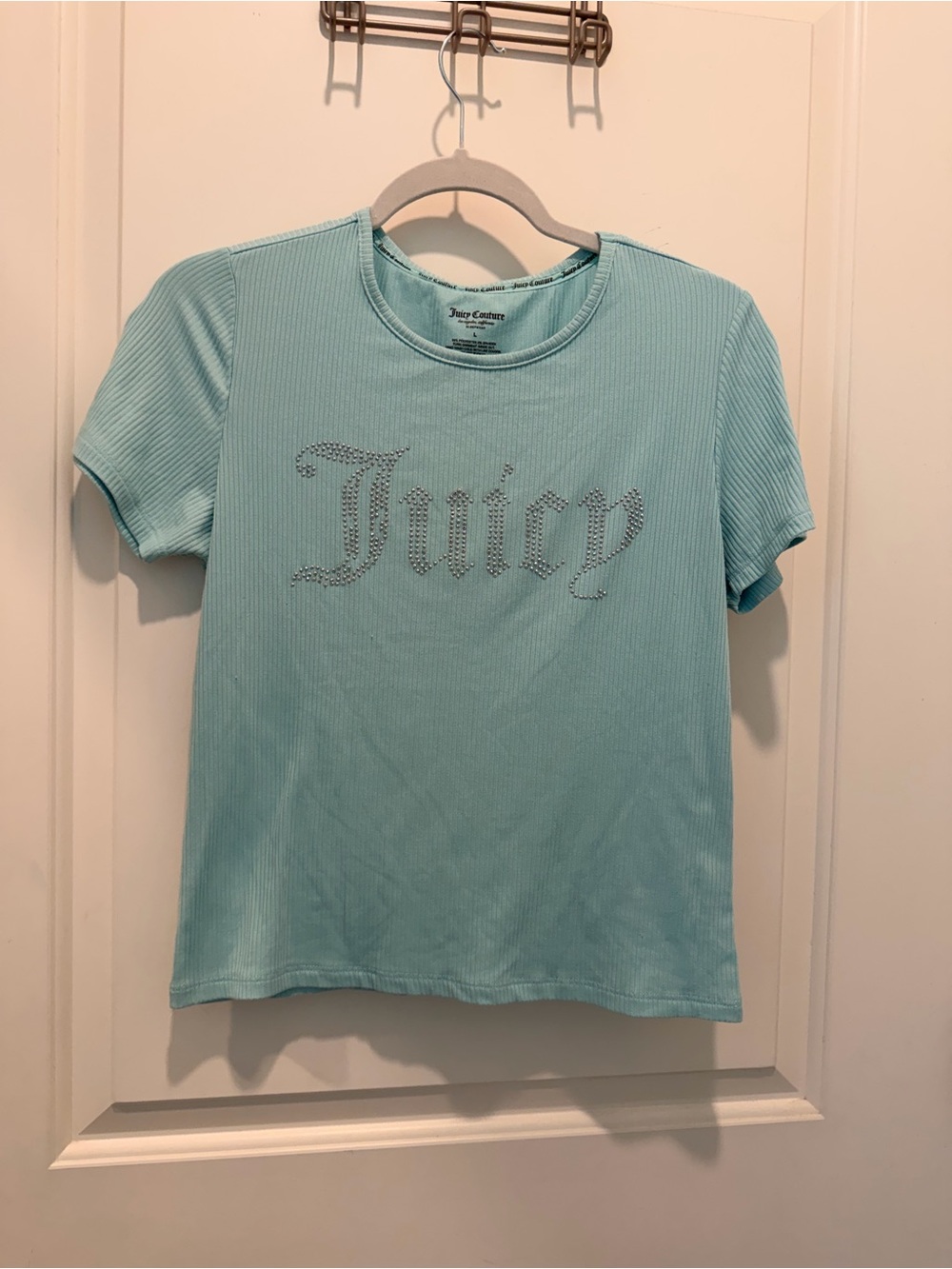 Juicy Couture Blue Ribbed
Short Sleeve Rhinestone
Logo Sleepwear Top Size L